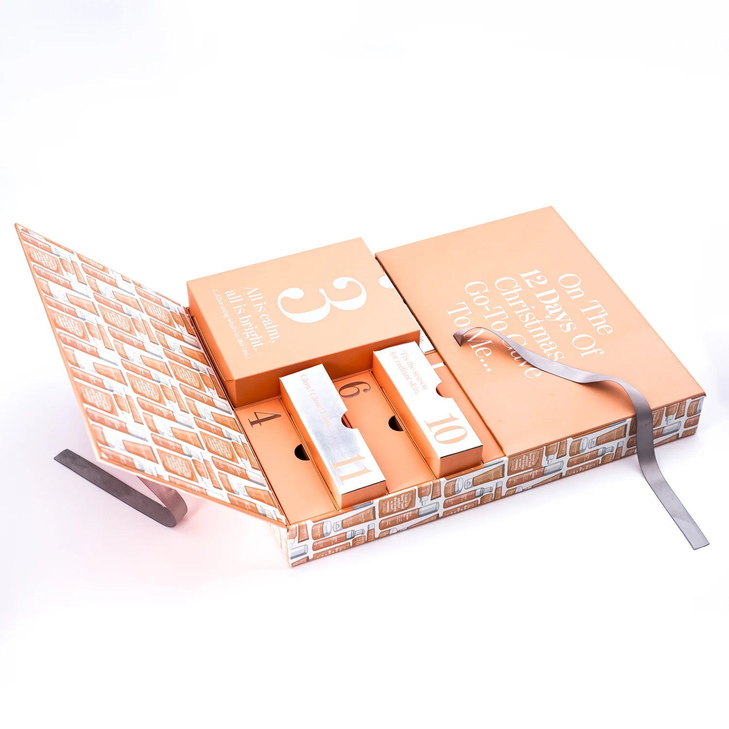 Luxury Custom Embossed Mystery Big Surprise Cosmetic 12 Days Cardboard Gift Advent Calendar Box with Sponge Lining for Packaging