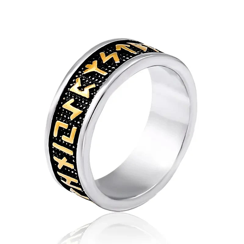 Stainless Steel Fashion Style Men Double Letter Rune Words Odin Norse Viking Amulet Retro Rings Jewelry