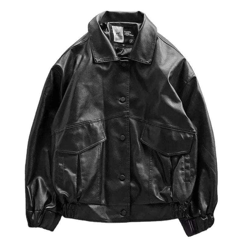 Cheap Men's Autumn Faux Leather College Jacket Waterproof Windproof Hooded Stand Collar Thick OEM Service Vintage