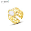 LUOTEEMI Stainless Steel Woman Designed Luxury Statement Big Finger Trendy Lady Resizable Moon Stone Ring