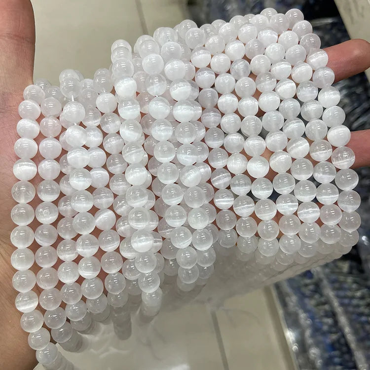 Hot Selling AAA White Gypsum Round Loose Beads Morocco Opal Cat Eyes Agate Stone Loose Beads