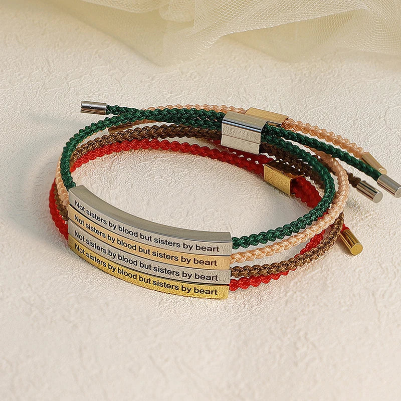 New Design Custom Stainless Steel Engraving Knots Rope Adjustable Bracelet Weaving Bangle Women Girls Gift