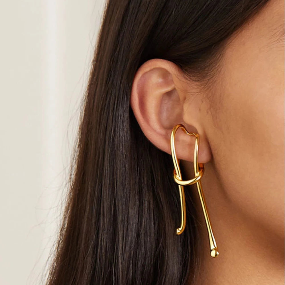 Unique Design Classic F-shape Ear Cuff Fashion Simple Brass Line Earrings for Women Trendy Non-Pierced Jewelry Accessories