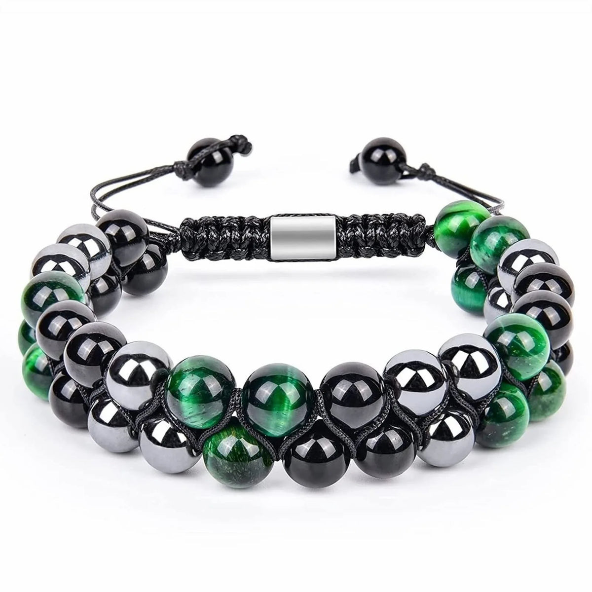8mm Tiger Eye Stone Bracelet for Men Jewelry Handwoven Double-layer Adjustable Anxiety Healing Gemstone Hematite Beaded Bracelet MegaBDM