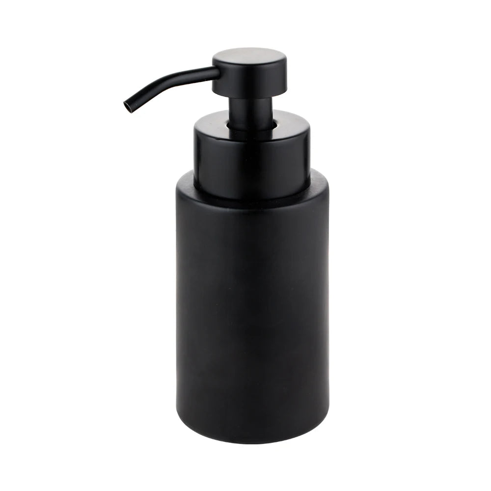 9oz 300ml Cylinder Shape Matte Black Matte White Frosted Clear Glass Soap Bottle With Metal Lotion Foaming Pump