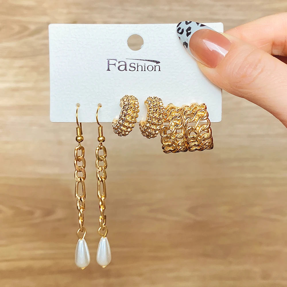 VKME 3Pcs Pearl Tassel Earring Hoop Earring Set for Women Jewelry