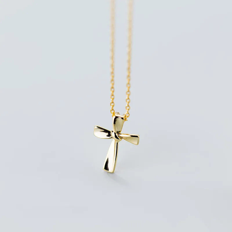 Fashion Fine Jewelry 925 Sterling Silver Minimalist Simple Plain Cross Pendant Gold Plated Necklaces for Women