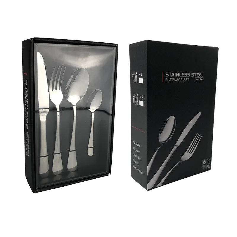 16/24-Piece Modern Stainless Steel Flatware Set in Retail Gift Box Dishwasher Safe Cutlery for Supermarket & Household