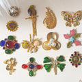 Jachon Vintage Gold Brooch Pin Crystal Sunflower Bird Dragonfly Butterfly Design for Wedding Bouquet Shawl As a Gift for Women