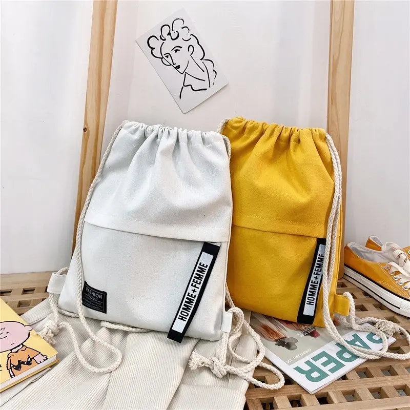 Wholesale Fashion Drawstring Backpack Canvas Bag Simple Casual Cloth Bag with Storage Rucksack Pouch for Girls