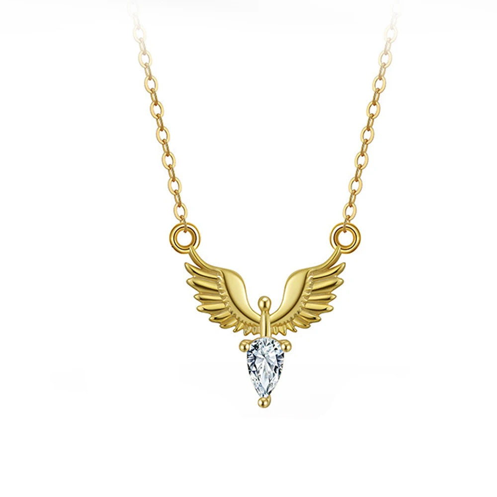 Wholesale INS Style Cubic Zirconia Angel Wing Necklace Gold Plated 925 Sterling Silver Teardrop Necklaces