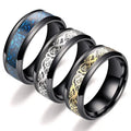 New Trend Minimalist 8mm Stainless Steel Gold Signet Finger Rings Dragon Pattern Couple Rings for Women Men