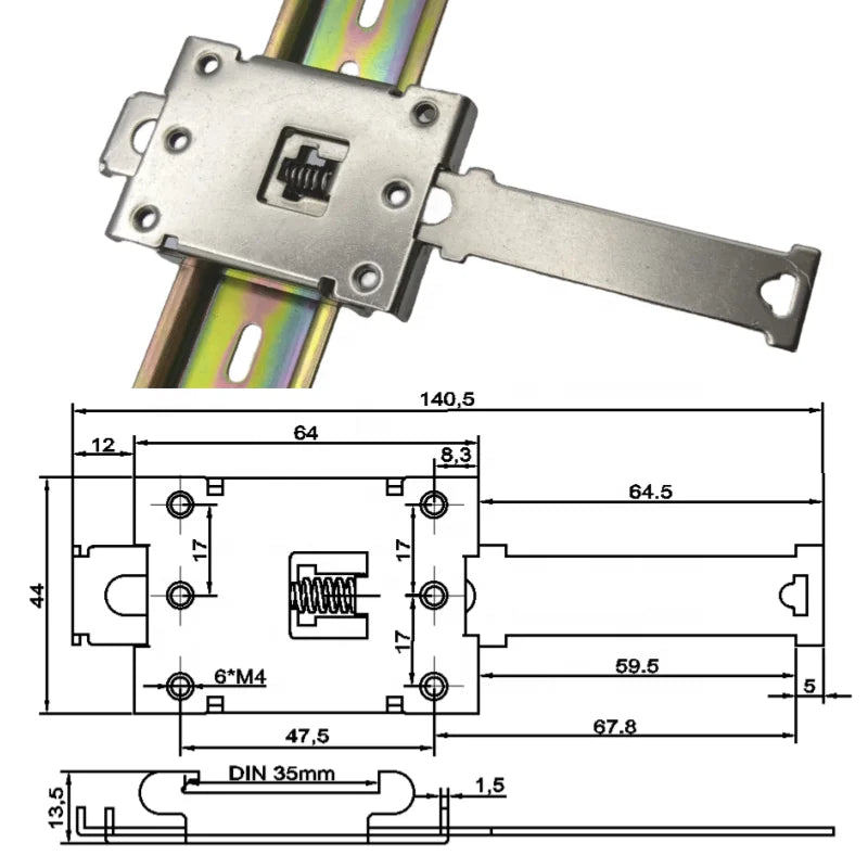C45 Din Guide Rail Bracket Silvery Iron Clamp Electroplated Surface Large 44 Wide M4 Hole 140.5 Long Metric Measurement System