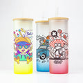 Auplex 18oz Gradient Colorful Sublimation Frosted Beer Glass Mug With Lid and Straw