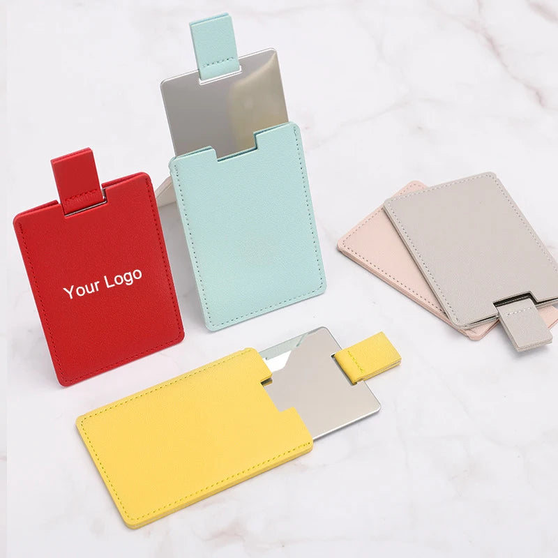 Zonyin Hot Selling Black Retractable Pu Leather Pocket Mirror LOW MOQ Custom Engraved Logo Portable Makeup Mirror for Travel
