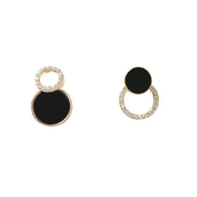 AA01567 Korean Earrings for Women Round Hollow Black Stud Earrings Rhinestone Accessories Ladies Earrings