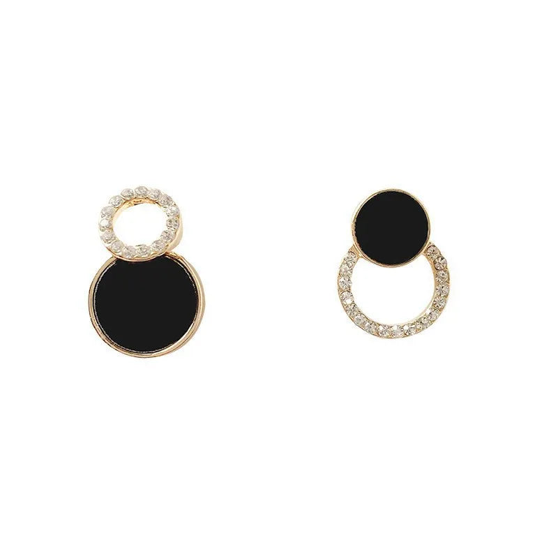 AA01567 Korean Earrings for Women Round Hollow Black Stud Earrings Rhinestone Accessories Ladies Earrings