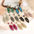 Color Diamond Series Earrings Women Exaggerate Rhinestone Inlaid Crystal Geometry Dangle Feather Wedding Earrings for Brides