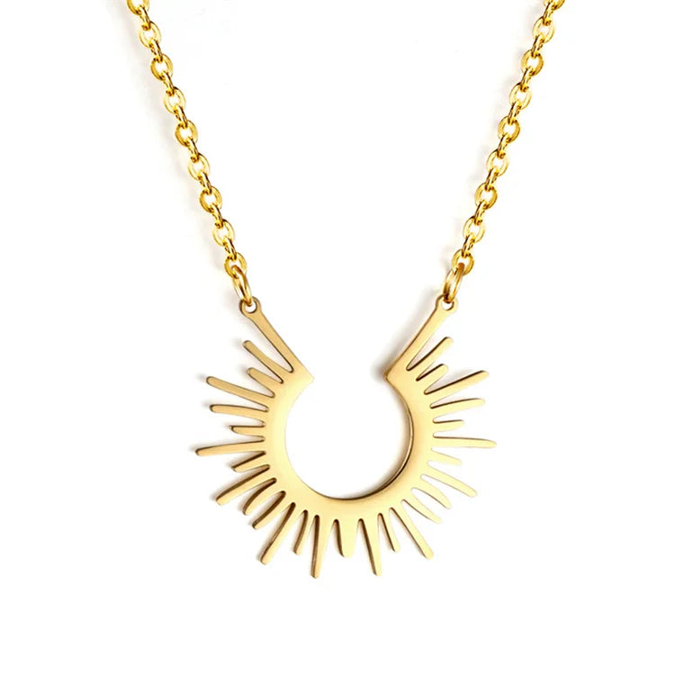 Custom Gold Plated Stainless Steel Sun Earring Necklace Jewelry Sets for Women