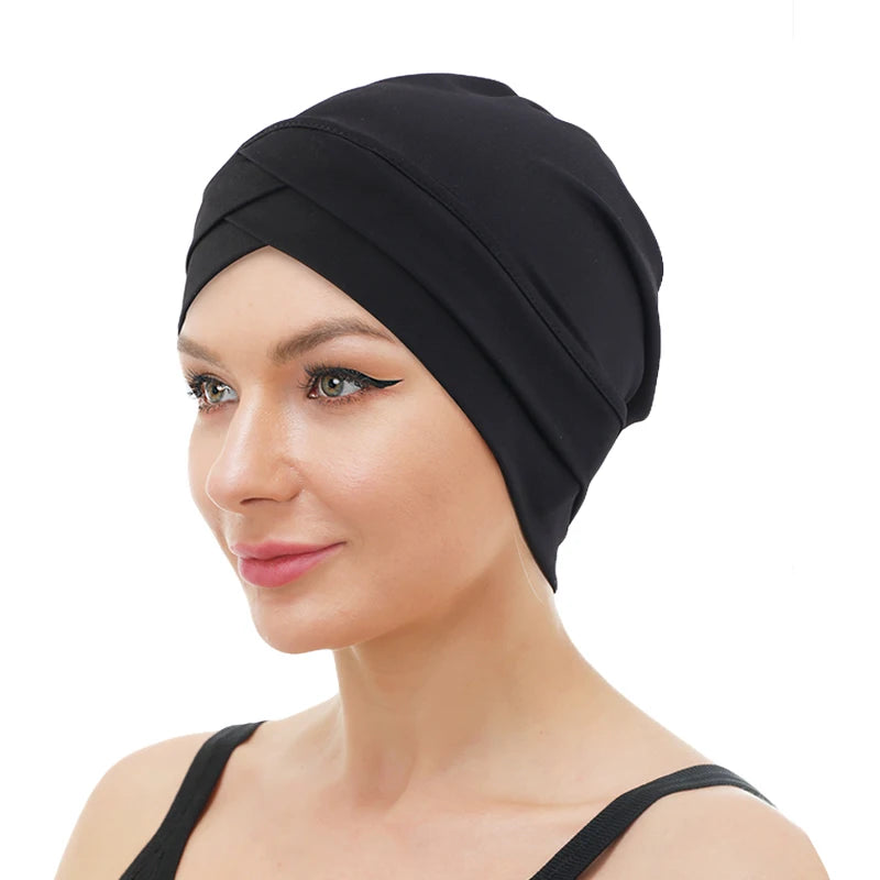 Gathertop Wholesale Custom Logo Hair Accessories Solid 6 Colors Twist Cancer Muslim Turbans Head Wrap Sleeping Bonnets for Women