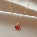 MECYLIFE 2025 Popular Metal Cherry Pendant Necklace Red Fruit Necklace for Women Birthday Graduation Party Prom Jewelry Gift