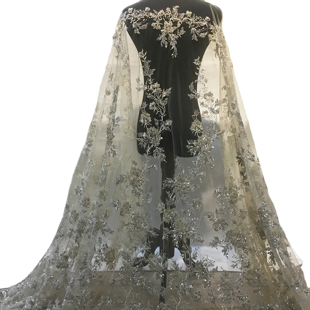 Latest Design Handmade Tulle Embroidery Heavy Beaded Luxury 3D Lace Fabric With Sequence