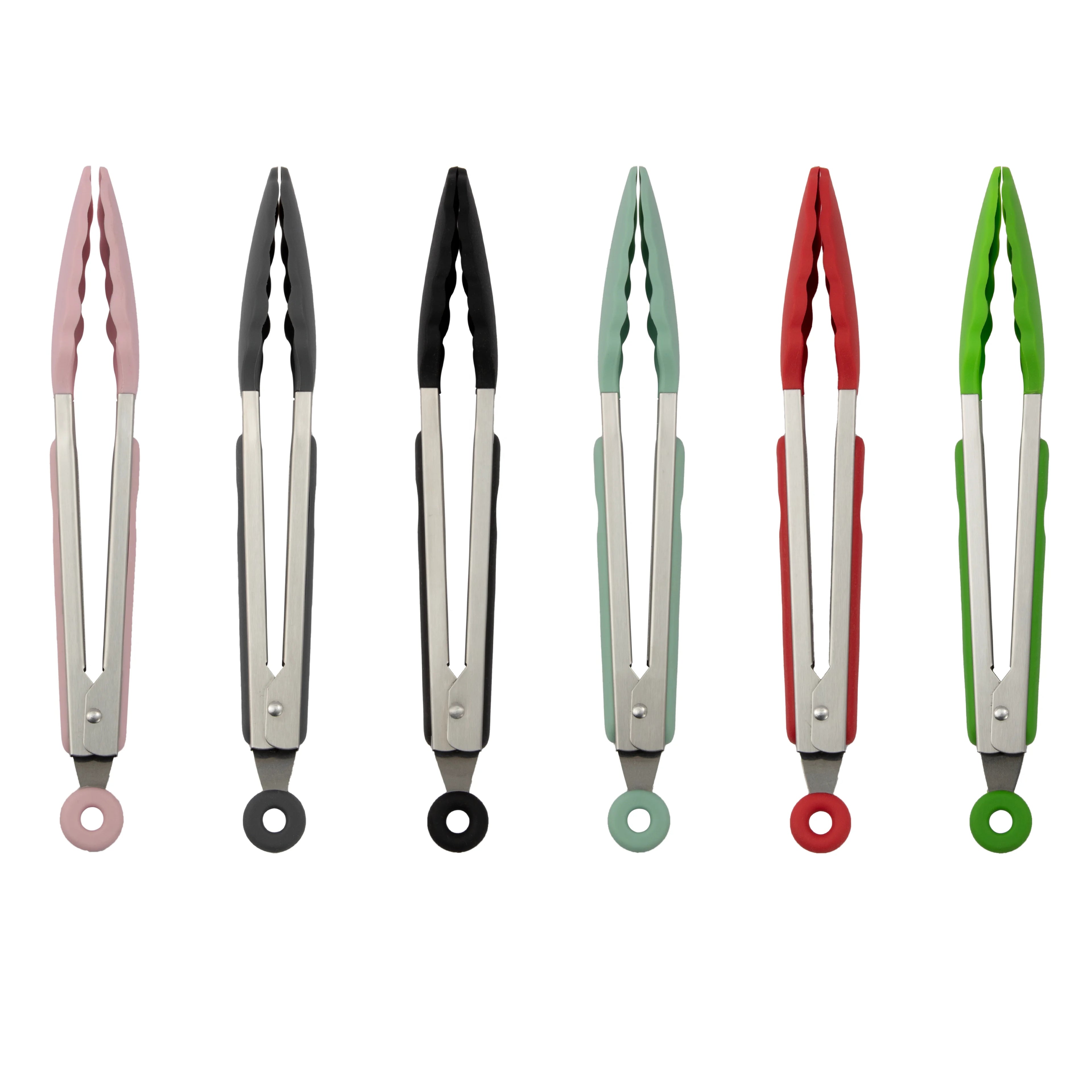 Colorful Silicone Food Tongs Stainless Steel Functional Food Clip Kitchen Serving Utensil