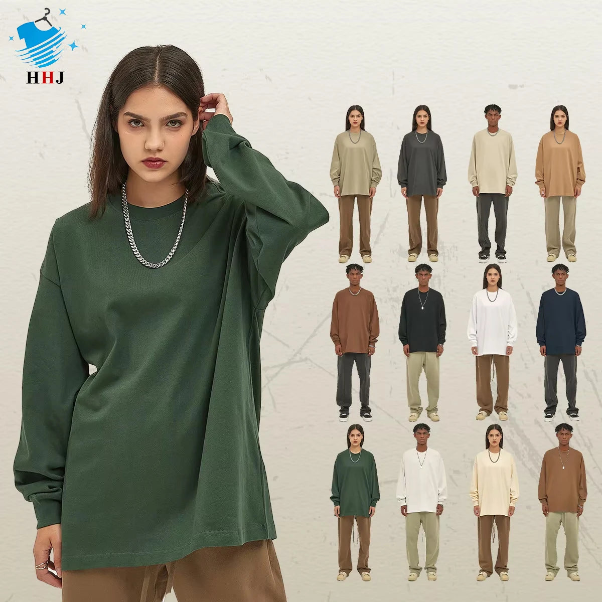 Men's 305GSM Autumn Long Sleeve T Shirt Sweatshirts High Street Style Drop Shoulder Oversized Blanks With Embossed Puff Printing