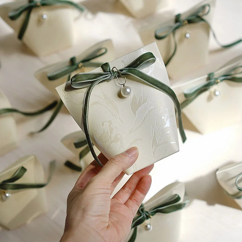 Ribbon Decoration Small Paper Box Printing Elegant Wedding Favor Boxes