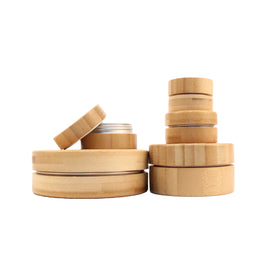 Wholesale Cosmetic Hair Pomade Packaging Aluminum Cosmetic Jar with Bamboo Wooden Cover ABJ--017C