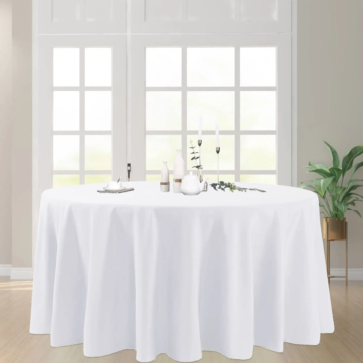 120 Inch Round Washable Polyester Wedding Tablecloth Table Cloths for Events MegaBDM