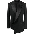 Black Peaked Satin Lapel 2 Pieces Mens Tuxedos Jacket Pant Asymmetrical Men Suits Wedding  Groom Party Costumes Pour Hommes