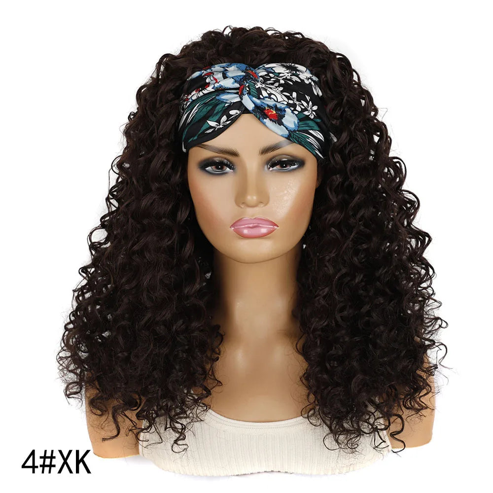 Best Selling Multiple Color Curly Headband Wigs Fashion Synthetic Head Wrap Wigs Kinky Curly for Women Daily Use