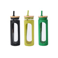 New Product Ideas 2026 Bamboo Lid Water Bottle Straw Cups Borosilicate Glass Bottle With Sleeve 20oz Tumbler With Straw