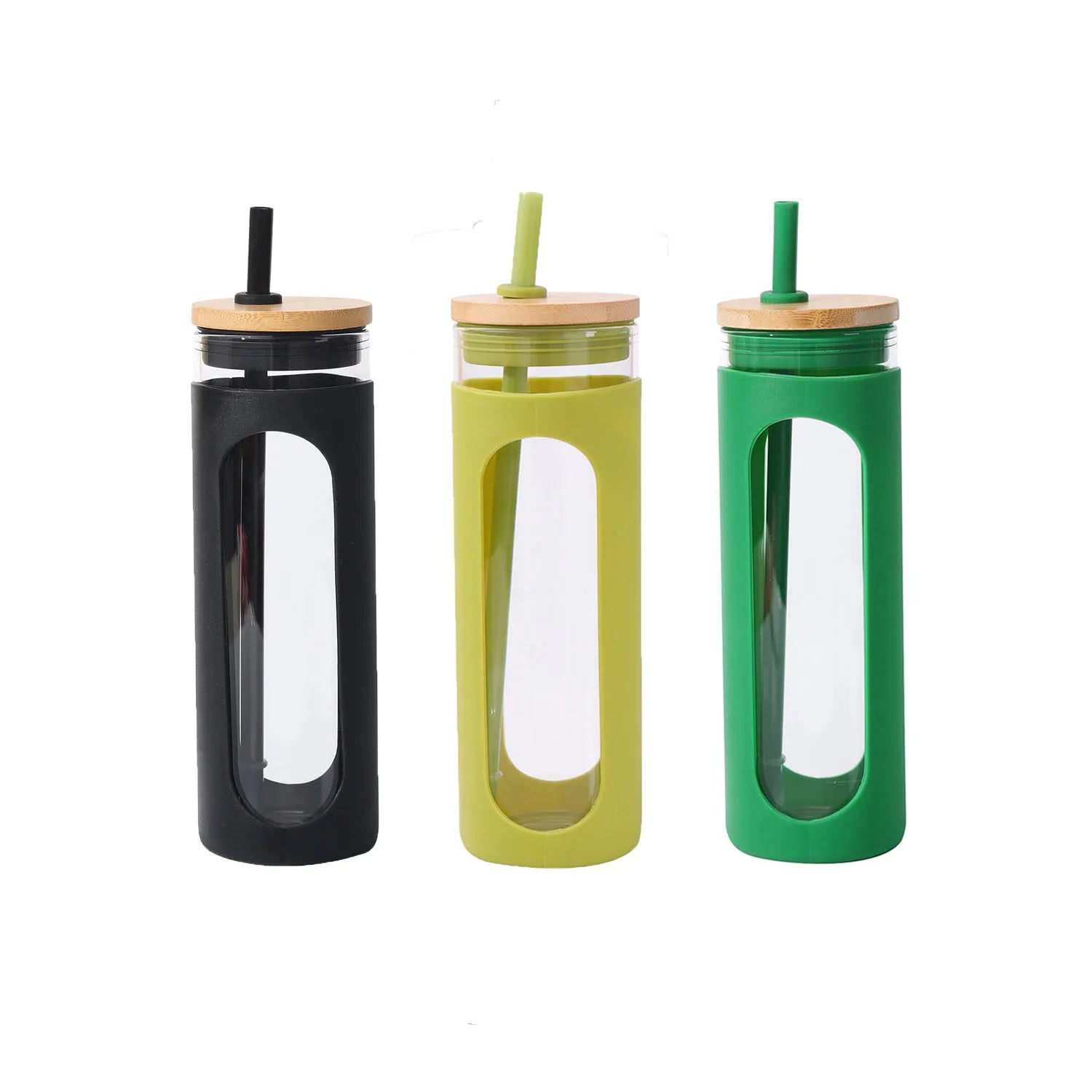 New Product Ideas 2026 Bamboo Lid Water Bottle Straw Cups Borosilicate Glass Bottle With Sleeve 20oz Tumbler With Straw