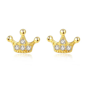 Exquisite Fine Jewelry Earrings 925 Sterling Silver Hypoallergenic Waterproof Little Crown Earrings for Birthday Gifts