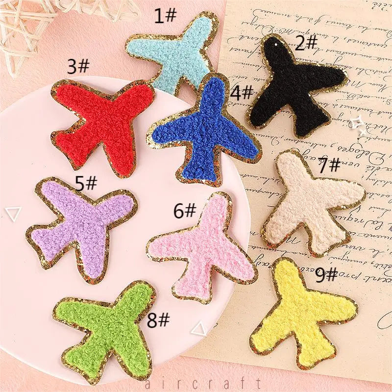 Wholesale Factory Price 6CM Embroidered PVC Eco-Friendly Iron on Cute Glitter Edge Plane Chenille Patches for Clothes Bag Hat