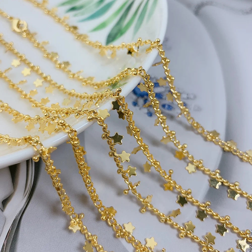 Star Chain Link Necklace Women Jewelry Accessories Gold Wholesale Copper Alloy Latest Necklace Designs Gold Plated Jewelry Party MegaBDM