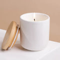 Wholesale White 12oz 9oz 17oz Ceramic Candle Holder Custom New Bone China Empty Candle Jar with Bamboo Lid