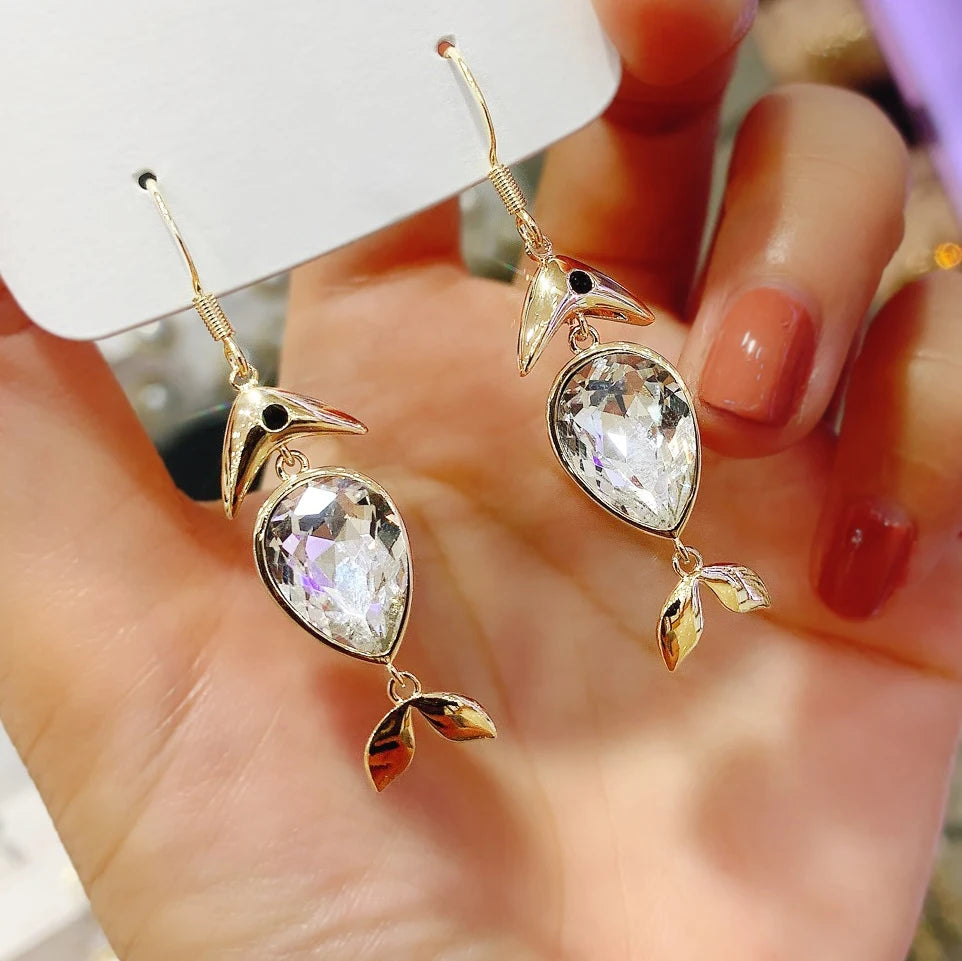 CAOSHI Sweet Jewelry Fish Shape Drop Earrings Girls Lady Pear Diamond Zircon Gold Daily Fashion Lovely Earrings Women