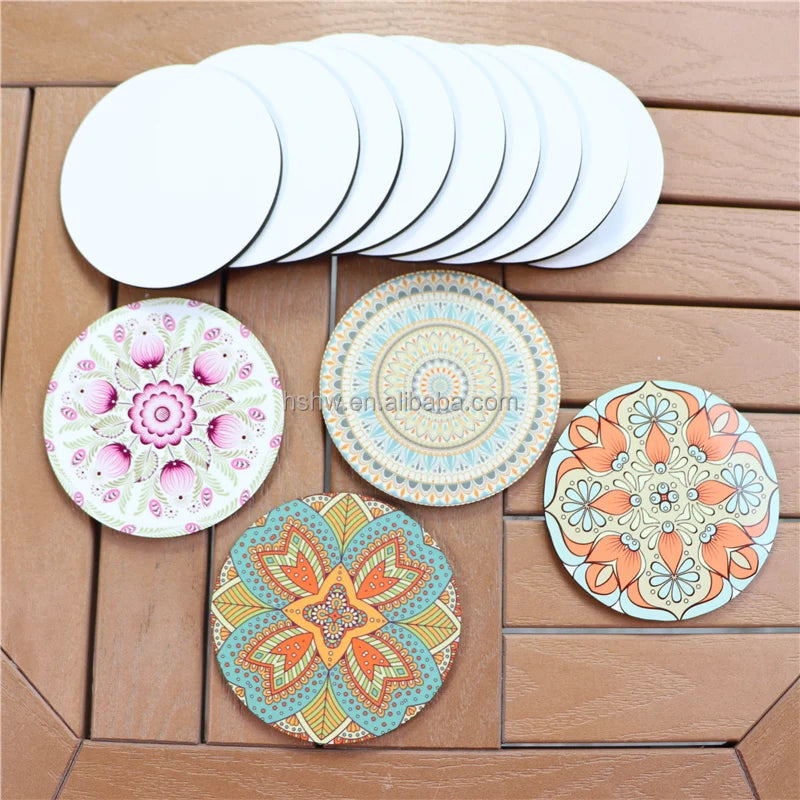 MDFSUB Eco-Friendly MDF Wood Round 9.5cm Cork Backing White Pallet Cup Mat Drink Coaster for Sublimation