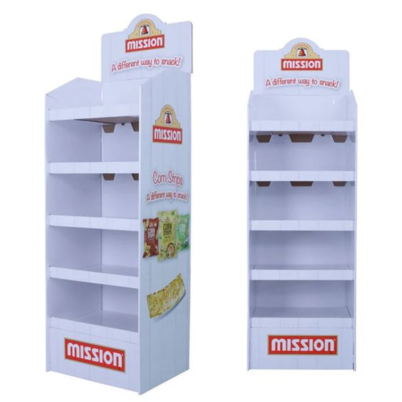 Custom Lays Promotion Corrugated Floor Merchandise POS Pop Display Rack Dry Fruit Cardboard Display Stand Chocolate Candy Rack