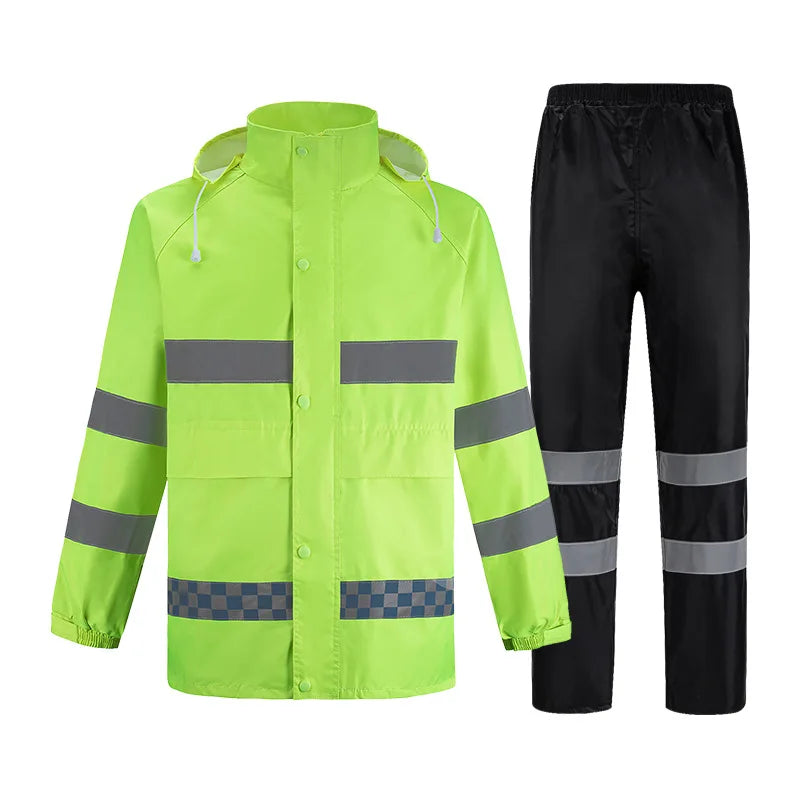 OEM Black Construction Motorcycle Outdoor Riding Split Raincoat Rain Pants Suit Waterproof Reflective Raincoat for Cycling Men