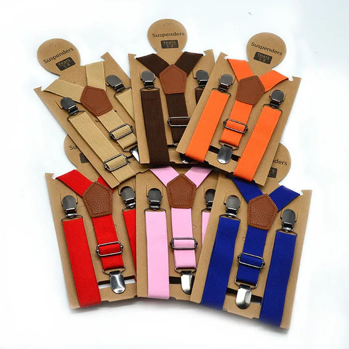 Solid Color Y-Back PU Leather Suspenders for Kids Fashion Belts with Braces Straps for Boys and Girls for Party and Wedding