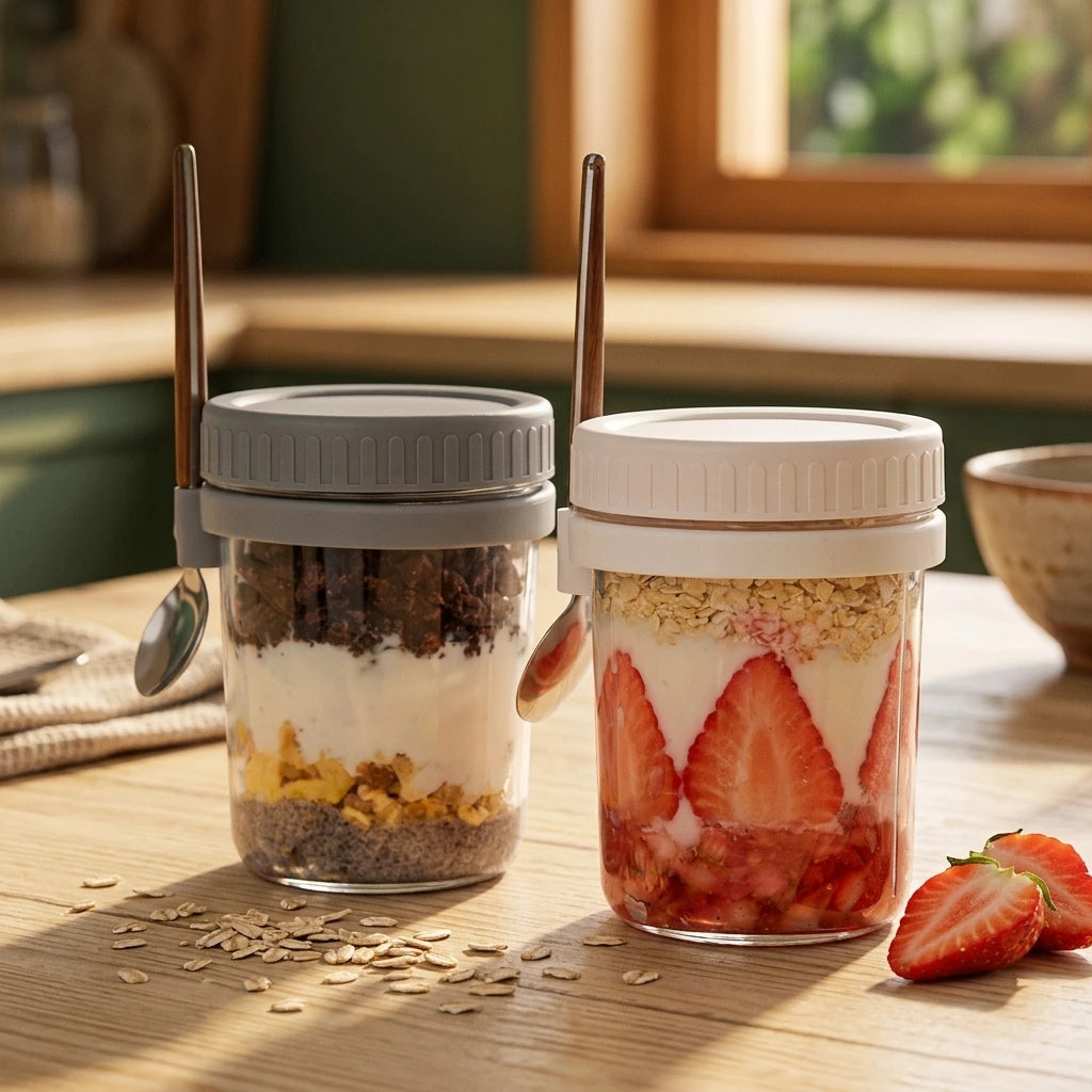 350ml Eco-Friendly Glass Oats Jar with Fresh Preservation Insulation & Portable Design for Camping