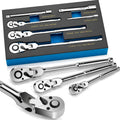 WZAUTO 6pcs EVA Foam Spanner Set Flex Head 72T Quick Release 180 Angle Adjustable 1/4'' 1/2'' Drive Ratchet Wrench for DIY OEM