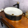 Black Gold Line Luxury Modern Design Table Top Ceramic Bathroom Sink Vessel Art Hand Wash Basin MegaBDM
