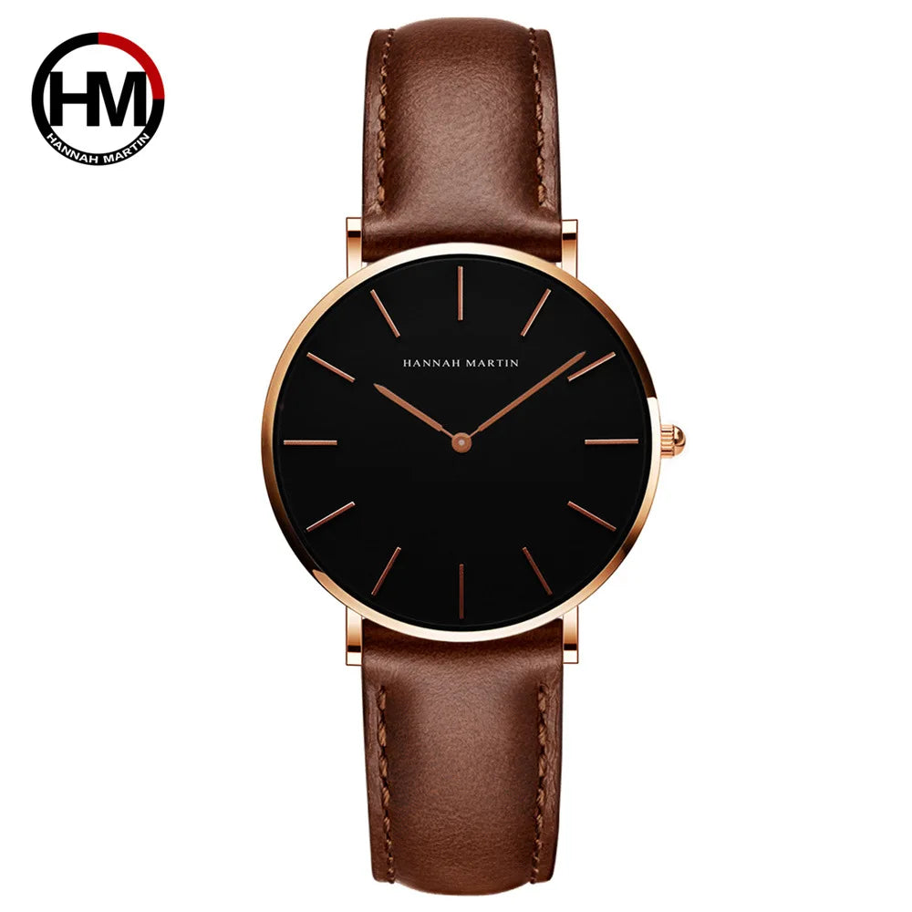 Hannah CH36 Top Brand Japan Quartz Movement Watch Fashion Simple Causal Leather Strap Female Waterproof Wristwatches