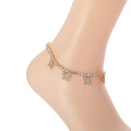 A002 4mm Brass CZ Tennis Anklet With 5 butterfly Charms With Extender Chain Iced Out Cubic Zircon Bling Bling for Women