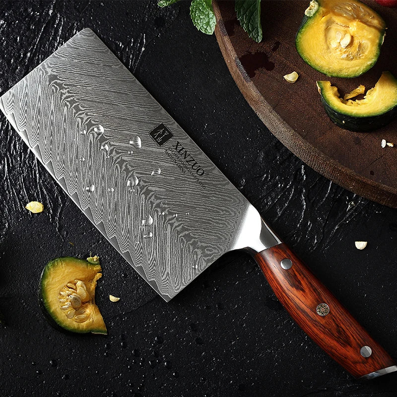 7 Inch Professional Cleaver Knives 67 Layers High Carbon Steel Damascus Butcher Knife